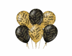 Ballonnen Party Time Goud Zwart 30cm 6st