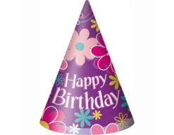 Bloemen Feesthoedjes Happy Birthday 8st