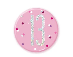 Button 13 Jaar Roze 7cm