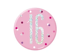 Button 16 Jaar Roze 7cm