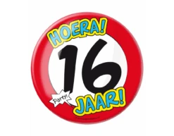 Button 16 Jaar Verkeersbord 10,2cm