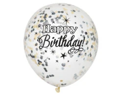 Confetti Ballonnen Happy Birthday Zwart 30cm 6st
