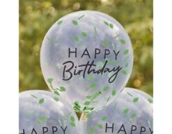 Doorzichtige Happy Birthday Confetti Ballonnen Bladeren 30cm 5st -Feestspullen Winkel doorzichtige happy birthday confetti ballonnen bla 2