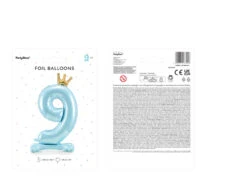 Folie Ballon Cijfer 9 Lichtblauw Standaard Leeg 84cm -Feestspullen Winkel folie ballon cijfer 9 lichtblauw standaard leeg 84 2