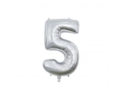 Folieballon Cijfer 5 Zilver 66cm