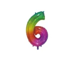 Folieballon Cijfer 6 Regenboog Transparant 66cm