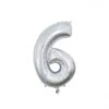 Folieballon Cijfer 6 Zilver 66cm