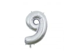 Folieballon Cijfer 9 Zilver 66cm