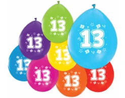 Gekleurde Ballonnen 13 Jaar 30cm 8st