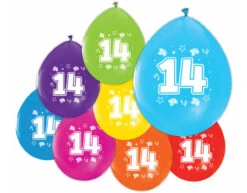 Gekleurde Ballonnen 14 Jaar 30cm 8st