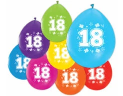 Gekleurde Ballonnen 18 Jaar 30cm 8st