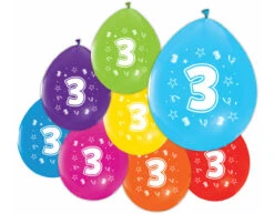 Gekleurde Ballonnen 3 Jaar 30cm 8st