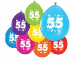 Gekleurde Ballonnen 55 Jaar 30cm 8st