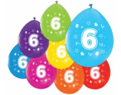 Gekleurde Ballonnen 6 Jaar 30cm 8st