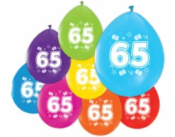 Gekleurde Ballonnen 65 Jaar 30cm 8st