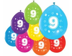 Gekleurde Ballonnen 9 Jaar 30cm 8st