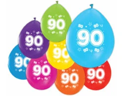 Gekleurde Ballonnen 90 Jaar 30cm 8st