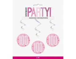 Feestspullen Winkel 16 Feestspullen Winkel -Feestspullen Winkel hangdecoratie 100 jaar roze 81cm 6st 1