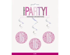 Hangdecoratie 16 Jaar Roze 81cm 6st -Feestspullen Winkel hangdecoratie 16 jaar roze 81cm 6st 2