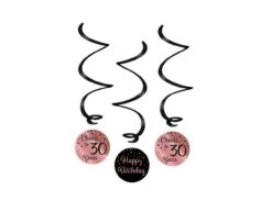 Hangdecoratie 30 Jaar Happy Birthday Zwart Roze 17cm 3st