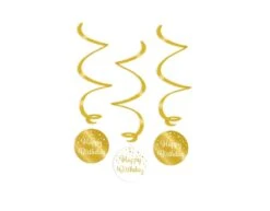 Hangdecoratie Happy Birthday Goud Wit 17cm 3st