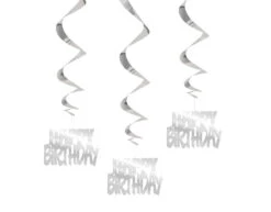 Hangdecoratie Happy Birthday Zilver 81cm 3st