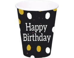 Happy Birthday Bekers Zwart 250ml 8st