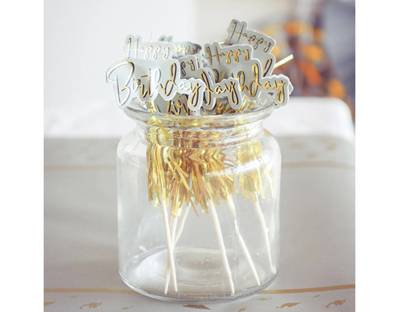 Happy Birthday Parasol Prikkers Golden Dawn 12cm 12st 2 Happy Birthday Parasol Prikkers Golden Dawn 12cm 12st - Afbeelding 2