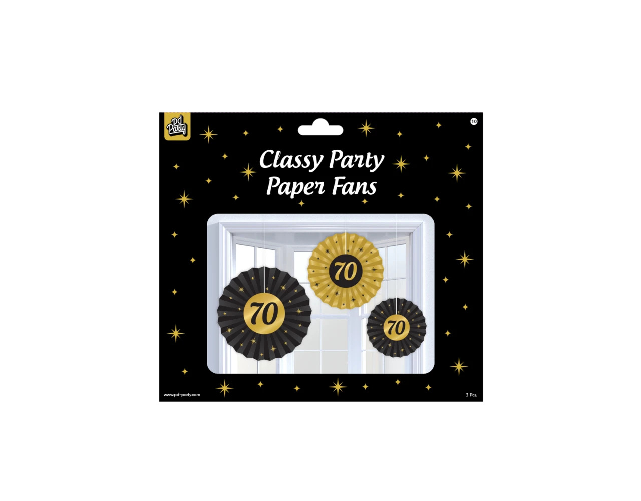 Papieren Waaiers 70 Jaar Set 20-40cm 3-delig 2 Papieren Waaiers 70 Jaar Set 20-40cm 3-delig - Afbeelding 2