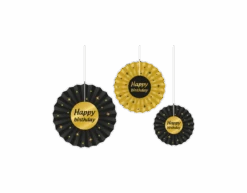 Papieren Waaiers Happy Birthday Set 20-40cm 3-delig
