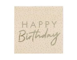 Perzikkleur Happy Birthday Servetten Gouden Stippen 16cm 16st
