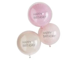Roze Happy Birthday Ballonnen Dubbellaags 45cm 3st