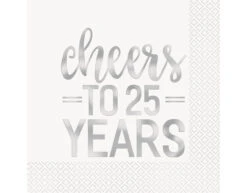 Servetten Cheers To 25 Year Zilver 25cm 16st