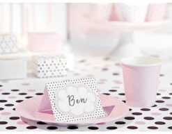 Tafelkaartjes Roze Zwart 8,4cm 6st -Feestspullen Winkel tafelkaartjes roze zwart 84cm 6st 3