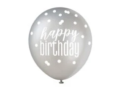 Verjaardag Ballonnen Happy Birthday Stippen Zwart 30cm 6st -Feestspullen Winkel verjaardag ballonnen happy birthday stippen zwart 2