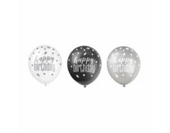 Verjaardag Ballonnen Happy Birthday Stippen Zwart 30cm 6st