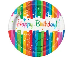 Verjaardag Borden Happy Birthday Regenboog 23cm 8st