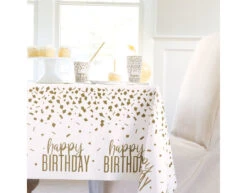 Verjaardag Tafelkleed Goud Confetti 2,13m -Feestspullen Winkel verjaardag tafelkleed goud confetti 213m 2