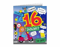 Verjaardagskaart 16 Jaar Cartoon 16,5cm