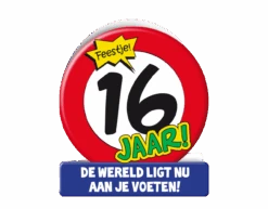 Verjaardagskaart 16 Jaar Verkeersbord 16,5cm