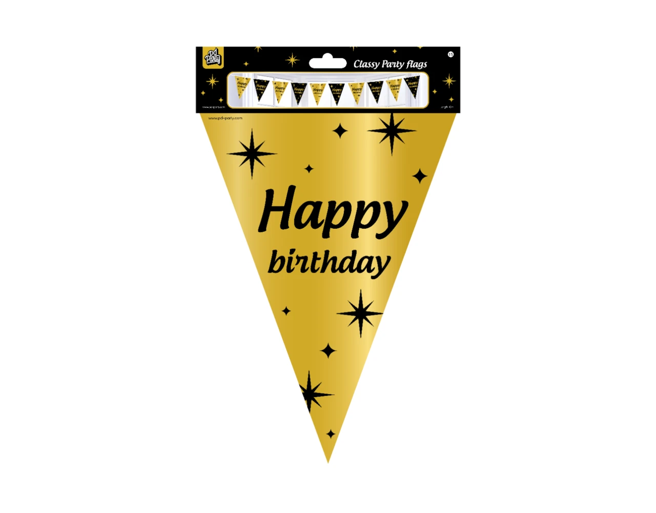 Vlaggenlijn Happy Birthday Goud Zwart 10m 2 Vlaggenlijn Happy Birthday Goud Zwart 10m - Afbeelding 2