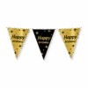 Vlaggenlijn Happy Birthday Goud Zwart 10m