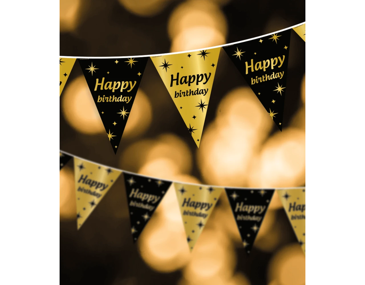 Vlaggenlijn Happy Birthday Goud Zwart 10m 3 Vlaggenlijn Happy Birthday Goud Zwart 10m - Afbeelding 3