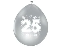 Zilver Ballonnen 25 Jaar Metallic Dubbelzijdig 30cm 8st