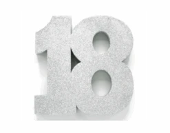 Zilver Tafeldecoratie Cijfer 18 Glitter 20,5cm