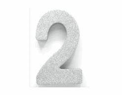 Zilver Tafeldecoratie Cijfer 2 Glitter 20,5cm