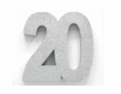 Zilver Tafeldecoratie Cijfer 20 Glitter 20,5cm