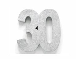 Zilver Tafeldecoratie Cijfer 30 Glitter 20,5cm