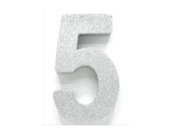 Zilver Tafeldecoratie Cijfer 5 Glitter 20,5cm