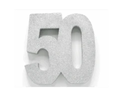Zilver Tafeldecoratie Cijfer 50 Glitter 20,5cm